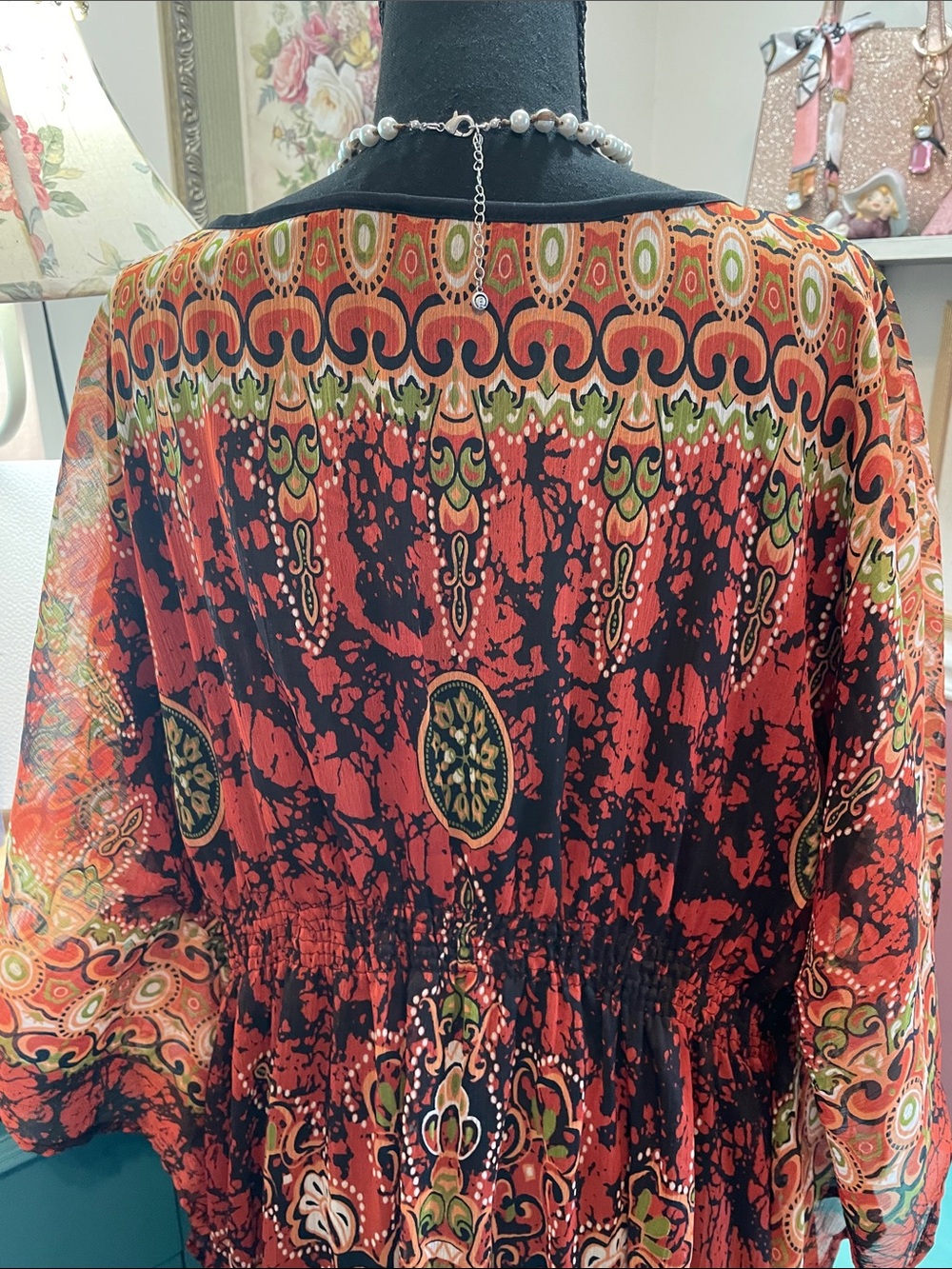 Bohemian V-Neck Floral Maxi Kaftan in Rust Red MPH Collection - Picture 8 of 13